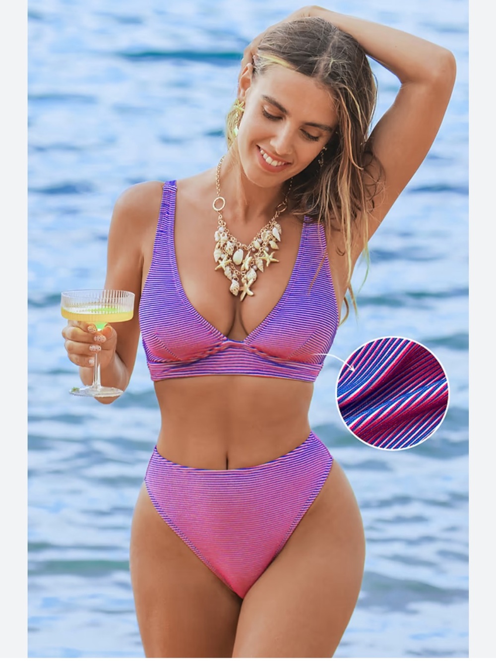 Cupshe pink and blue ombre bikini set size large. NWT color shifting